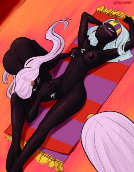 3girls alien alien_girl alien_humanoid applying_sunscreen breasts duck_dodgers female female_focus female_only martian_(duck_dodgers) martian_handmaiden naked naked_female nude nude_female queen_tyr'ahnee touching_breast touching_thigh warner_bros warner_brothers yuri zillionaire