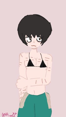1boy black_bra black_hair breasts brown_eyes male male_breasts male_focus male_only male_with_breasts mane park_min-su pathetic_male self-harm_scar self-harm_scars shy squid_game