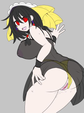 1girls anus areolae ass babydoll black_hair breasts butt demon demon_girl duel_monster earrings edit female goddess grabbing_ass huge_breasts lingerie looking_back napalm115 nipples open_mouth panties pussy pussy_juice rear_view red_eyes ribbon smile solo spread_pussy sweat sweatdrop thighs transparent_clothing uncensored underwear underworld_goddess_of_the_closed_world vagina white_background yu-gi-oh!