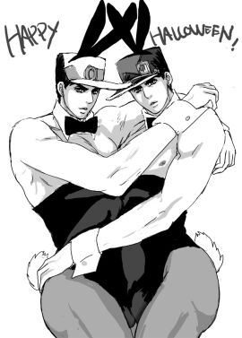 2boys bunny_boy bunny_ears bunny_tail bunnysuit dilf jojo's_bizarre_adventure jotaro_kujo male male/male male_only stone_ocean vento_aureo