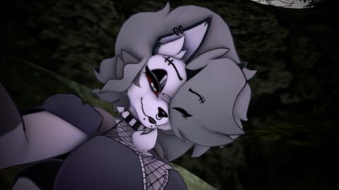 3d clothed cryptiacurves female furry helluva_boss high_resolution highres itzxenoshi loona_(cryptiacurves) loona_(helluva_boss) not_porn red_eyes smile solo spiked_collar vrchat wolf