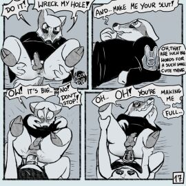 1boy 1girls anal anal_sex angel angel_gabby angel_hare anus badger balls begging blush bodily_fluids clothing comic dildo dildo_in_ass dildo_insertion dirty_talk dominant dominant_female duo female female_penetrating female_penetrating_male francis_(angel_hare) genital_fluids genitals hare lagomorph leporid male male/female male_penetrated mammal moan moonpill mustelid musteline object_in_ass page_number pegging penetration penis precum robe robe_lift sex sex_toy sex_toy_in_ass sex_toy_insertion sex_toy_penetration signature strap-on strapon submissive submissive_male the_east_patch toying_partner