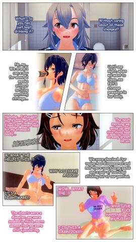 3d 3futas asada_shino balls comic dickgirl eydis_synthesis_ten futa_sans_pussy futanari group intersex koikatsu lovac22 masturbation nipples school_uniform self_upload shinozaki_rika sword_art_online sword_art_online:_alicization testicles text transformation