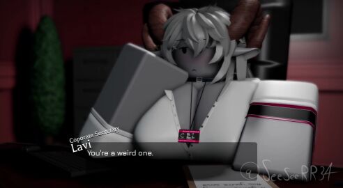 1boy 1girls 3d against_table animated anus ass ass_grab bangs bent_over_table big_ass buttoned_shirt camera choker clipboard cum cum_in_pussy cum_inside desk dialogue dialogue_box doggy_style exhausted female femsub from_behind_position goat_girl goat_horns goat_humanoid goat_tail grey_skin holding_ass job_interview lanyard lavi_(seesee) leaking_cum male male/female music office office_clothing office_lady on_desk original_character pov pulling_out pussy roblox roblox_avatar robloxian secretary secretary_outfit security_camera seesee self_upload sex sound sound_effects spanking steaming_body straight tail_wagging time_skip twitter_username vaginal vaginal_insertion vaginal_penetration vaginal_sex video video_game_character white_hair white_shirt