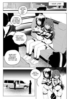 2girls ball_gag barefoot black_and_white blush bondage breasts chizuru_sakamoto collar comic comic_page drooling eudetenis feet female gag gagged glasses leash manga manga_page monochrome mrgagfoot nipples restrained shackled_ankles shackles sweat tagme text underwear van vibrator