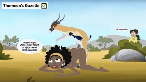1boy 2girls accurate_art_style africa ambiguous_penetration animal animal_genitalia animal_penis antelope aviva aviva_corcovado begging_for_more breasts brown_fur caught caught_in_the_act curly-haired_female curly_hair dark-skinned_female dark_skin female female_human female_human/male_feral freckles freckles_on_ass freckles_on_breasts freckles_on_face freckles_on_shoulders gazelle koki_(wild_kratts) male male_genitalia medium_breasts outdoor_sex outdoors outside outside_sex penis savanna savannah speech_bubble straight straight_sex wild_kratts zoophilia
