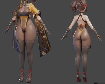 1girls 3d alternate_breast_size alternate_costume asian asian_female ass back back_view barely_clothed big_breasts breasts chiori_(genshin_impact) cleavage female genshin_impact gloves hazeker heels high_heels hourglass_figure hoyoverse huge_ass kimono mihoyo mod model pantyhose ponytail solo_female