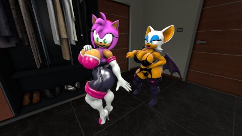 2girls 3d 3d_model alternate_breast_size amy_rose amy_rose_(kabalmystic) amy_the_bat anthro big_breasts bodysuit breasts curvy_female female female_only furry kabalmystic lingerie mobian mobian_(species) mobian_bat multiple_females multiple_girls neckline rouge_the_bat rouge_the_bat_(cosplay) rouge_the_bat_(kabalmystic) sega sonic_(series) sonic_adventure_2 sonic_the_hedgehog_(series) spandex_suit