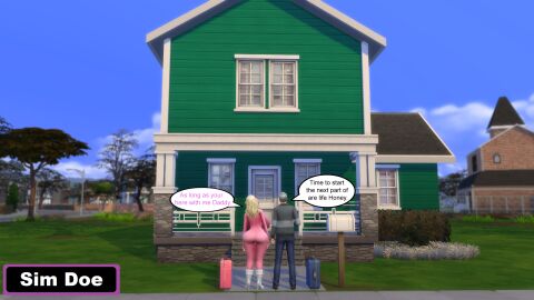 1boy 1girls 3d age_difference aronet_cullen(sim_doe) ass big_ass big_breasts bimbo bimbo_body blonde_hair bodysuit breasts brett_cullen(sim_doe) caption comic comic_page comic_panel father_and_child father_and_child_(lore) father_and_daughter female grey_hair high_heel_boots high_heels male massive_ass massive_breasts old_male older_male original_characters pink_clothing sim_doe speech_bubble speech_bubbles the_sims the_sims_4 younger_female