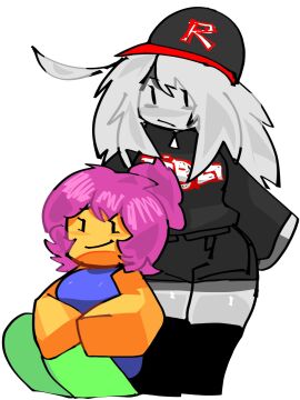 2girls artist_request blocky_body clothed female guest_(roblox) noob_(roblox) roblox robloxian sfw tagme thighs