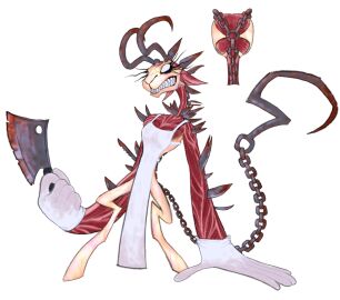 2021 anthro big_hands blood_stain bodily_fluids bovid butcher butcher_knife caprine caprine_demon chains cleaver_(knife) clothing cutlery demon eyelashes female flayed food gloves goat_demon grin handwear hooves horn hyper_hands kitchen_knife kitchen_utensils knife latex latex_clothing latex_gloves latex_handwear long_arms mammal meat meat_hook pale_skin plentyofsoup raw_meat rust skinless smile solo tail tools undead veiny_skin weapon_on_back weapon_on_shoulder weapon_tail white_eyes