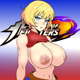 1girls big_breasts blonde_hair blue_eyes blue_mary bra_lift breasts breasts_out busty cute_face fatal_fury female huge_breasts king_of_fighters light-skinned_female light_skin looking_at_viewer nipples pants short_hair showing_breasts snk tank_top tank_top_lift tits_out voluptuous voluptuous_female