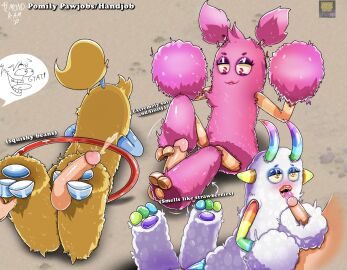 4lmondram air_island big_blue_bubble blue_feet blush cum cumshot disembodied_hand disembodied_penis epic_pompom eyes feet female female_focus foot_fetish footjob fur handjob hoola hoola_(my_singing_monsters) hula_hoop human_penis male monster mouth msm my_singing_monsters my_singing_monsters:_dawn_of_fire orange_feet pawjob pawpads penis pink_fur pink_legs pomily pompom_(my_singing_monsters) pompoms rainbow_feet sex teeth text thought_bubble toes tongue tongue_on_penis tongue_out white_fur white_legs yellow_fur yellow_legs