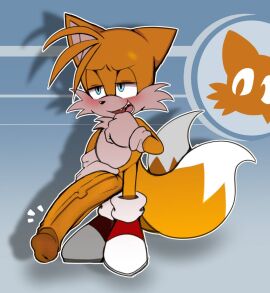 big_penis blush erection fur furry gigantic_penis holding_penis hung_femboy miles_prower miles_tails_prower penis small_but_hung sonic_(series) sonic_the_hedgehog_(series) tails_the_fox twixbartrix