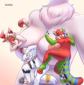 abby_(ballad) absol ailurid ambiguous_gender anthro breast_play breast_squish breasts climbing_on eli_kazunori extreme_size_difference female generation_3_pokemon group hambinito hi_res hybrid mammal micro nintendo nipple_fetish nipple_play nipples pokemon pokemon_(species) red_panda rose_duskclaw shiny_pokemon size_difference solaris squish