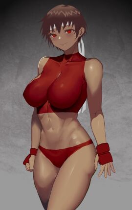1girls brown_hair dark-skinned_female red_eyes rokubanana sakura_kasugano street_fighter