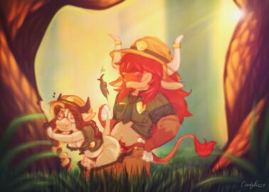 anal anal_sex balls balls_deep blonde_hair bodily_fluids bottomwear bottomwear_down bovid bovine breasts brown_hair candypawz cattle cleavage clothed clothing duo exhibitionism eyewear flapjack_(candypawz) forest from_behind_position futanari genital_fluids genitals glasses hair hair_over_eyes hat headgear headwear hi_res highland_cattle horn intersex intersex/male male mammal multicolored_hair outside outside_sex pants pants_down partially_clothed penetration penis plant precum pubes ranger red_hair sex small_penis trans_man trans_woman transfem transmasc tree uniform