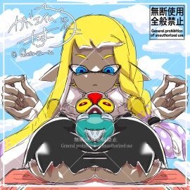 1girls agent_3_(splatoon_3) areolae blue_eyes breasts covered_nipples female gbeimtama inkling inkling_girl large_breasts long_hair new_agent_3_(splatoon) nintendo pointy_ears small_fry smallfry_(splatoon) splatoon splatoon_(series) splatoon_3 splatoon_3:_return_of_the_mammalians tentacle_hair two-tone_hair veronika_(splatoon) yellow_hair