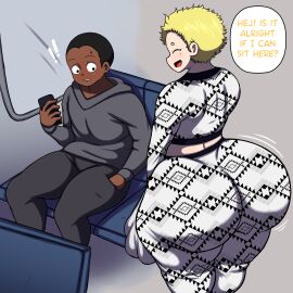 1femboy 2boys almar_mjölner ass back_view big_ass big_butt blonde blonde_hair bottom_heavy bottom_heavy_femboy bubble_ass bubble_butt bus bus_interior bus_ride carrying_bag chocolate_and_vanilla closed_eyes_smile cute_face cute_male dark-skinned_male dark_skin dialogue fat_ass fat_ass_femboy fat_butt femboy feminine_male huge_ass huge_butt jackov male male_only pattern_clothing public public_transportation shocked_expression simple_background suprised_look swedish swedish_male tall_male text thick_ass thick_thighs white_skin wide_hips wobbling_ass wobbling_butt