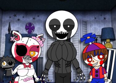 animatronic bedroom big_breasts breasts chair dress female five_nights_at_freddy's five_nights_at_freddy's_4 fox huge_breasts human humanoid nightmare_balloon_boy nightmare_mangle nightmarionne no_nude rule_63 sweater yuuki_momofox