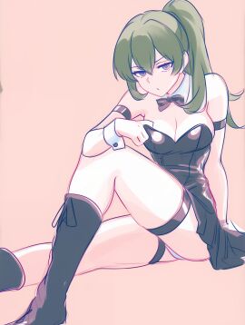 bowtie breasts female fluffy_tail_order green_hair leotard medium_breasts panties purple_eyes solo_female sousou_no_frieren ubel_(sousou_no_frieren)