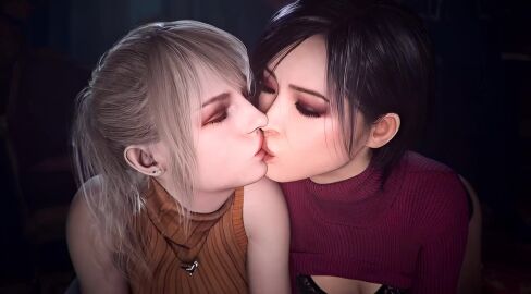 2girls ada_wong ai_generated american american_female animated ashley_graham ashley_graham_(ella_freya) asian asian_female ass breasts capcom caucasian caucasian_female checkpik chinese chinese_female dark_room duo duo_female duo_focus female female_focus female_only flashlight hi_res high_resolution highres kissing leshay7 light lighting lipgloss lips lipstick multiple_females multiple_girls resident_evil resident_evil_4_remake simple_background tagme tongue tongue_out video yuri