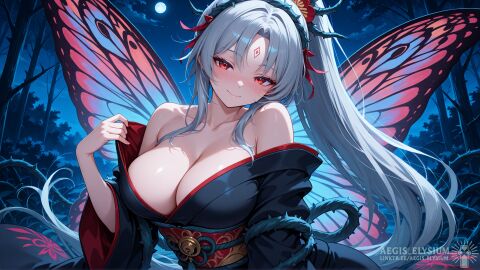 1girls 2025 aegis_elysium ai-generated ai_art ai_generated alternate_costume big_breasts blushing_at_viewer blushing_female breasts bush cleavage cloud clouds costume fairy fairy_wings female_focus fire_emblem fire_emblem_heroes forest grass hair_ornament headpiece hi_res high_quality high_res high_resolution huge_breasts intelligent_systems japanese_clothes japanese_clothing kimono large_breasts long_hair moon night night_sky nintendo plumeria_(fire_emblem) red_eyes seductive_look seductive_smile smiling smiling_at_viewer thick_breasts thighs tiara tree trees twilight very_long_hair watermark white_hair wings