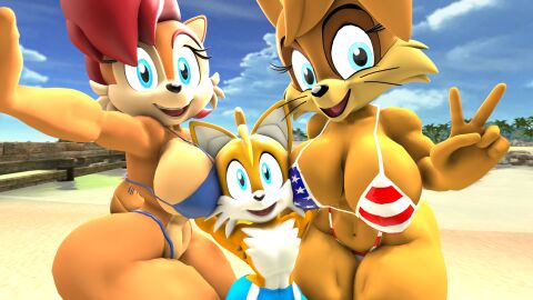 1boy 2girls 3d age_difference anthro archie_comics beach big_breasts bikini breasts bunnie_rabbot bunny canine chipmunk cub daemont92 female fox male male/female/female older_female older_female_and_younger_male rabbit sally_acorn sega selfie shorts sonic_(series) sonic_the_hedgehog_(archie) sonic_the_hedgehog_(comics) sonic_the_hedgehog_(series) source_filmmaker squirrel swimsuit tails tails_the_fox thick_thighs voluptuous wide_hips young young_male younger_male