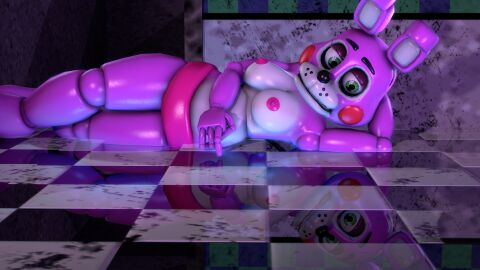 3d 4k breasts bunny bunny_ears bunny_girl disboi215 female five_nights_at_freddy's five_nights_at_freddy's:_sister_location five_nights_at_freddy's_2 fnaf green_eyes highres laying_on_floor legs_crossed looking_at_ground pink_body pink_nipples pink_panties pink_shorts reflective_floor sfm shiny_skin solo solo_female source_filmmaker topless_female toy_bonnet_(fnaf) toy_bonnie_(fnaf) white_body
