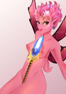 breasts dark_willow dota_2 fairy_wings female looking_at_viewer pink_skin solo_female topless