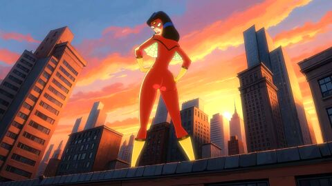 1girls ass big_ass black_hair bodysuit city_background curvy curvy_female female female_only fully_clothed hand_on_ass hand_on_hip human human_only jessica_drew light-skinned_female light_skin lower_view marvel marvel_comics red_bodysuit rooftop showing_ass solo spider-man_(series) spider-woman spider-woman_(jessica_drew) sunset superheroine thick thick_ass thick_thighs tight_clothing webart20 wide_hips