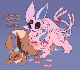1girls 2_tails 2boys 3_eyes absurd_res accessory ankle_ring anklet aska_(paradox_espeon) ass bisexual_sandwich blush bodily_fluids cheek_tuft closed_eyes cum cum_in_ass cum_in_pussy cum_inside cunnilingus darkie_(espeon) eevee eeveelution espeon eva_the_eevee eyewear eyewear_on_head facial_tuft female feral forehead_gem furgonomics gem genital_fluids genitals glasses glowing_ring goggles goggles_on_head group hi_res humping jewelry licking_cum_from_pussy love_train machine male male/female male/male male_espeon multi_eye multi_tail nintendo one_eye_closed oral paradox_pokemon penis pokemon pokemon_(species) pokémon_(species) porldraws pussy raised_tail ring robot_dog sex tail tail_accessory tail_jewelry tail_ring tool_belt trio tuft vaginal_penetration