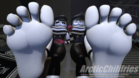 2girls 3d arcticchilifries bonbon_(derpixon) chuchu_(derpixon) feet female foot_fetish mime mime_and_dash mime_girl soles tagme
