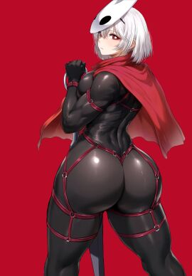 1girls ass bondage bondage_gear clothed female fit fully_clothed hollow_knight hollow_knight:_silksong hornet_(hollow_knight) huge_ass humanized light_skin looking_back ohthicc otik red_eyes solo white_hair