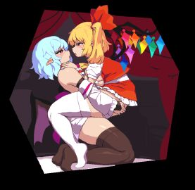 2girls animated ascot back_bow bare_shoulders bat_wings bikini black_thighhighs blonde_hair blue_hair bow bra breasts breasts_out bridal_gauntlets carrying clothed_sex commentary_request crystal_wings curtains detached_sleeves eye_contact female flandre_scarlet frilled_skirt frills full_body futa_with_female futanari hair_ribbon hands_on_another's_shoulders incest intersex large_breasts looking_at_another lowres multiple_females multiple_girls namako_daibakuhatsu narrowed_eyes no_headwear open_mouth pointy_ears profile purple_bow red_eyes red_nails red_ribbon red_skirt red_vest remilia_scarlet ribbon sex shirt short_hair short_sleeves siblings side_ponytail sisters skirt swimsuit takorin thighhighs touhou underwear vest white_bikini white_bra white_shirt white_skirt white_sleeves white_thighhighs wings wrist_cuffs yellow_ascot