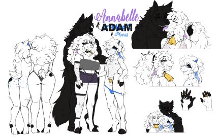 anthro bell bell_collar black_body black_fur blue_horn bodily_fluids bottomwear bovid breasts butcher_pal canid canine canis caprine chastity_cage chastity_device clothed clothing collar cuckold digit_ring drooling female femboy fishnet_clothing flat_chastity_cage french_kissing fur group hi_res horn hotpants jewelry kissing male male/female mammal married_couple panties ring saliva sheep shorts skimpy smile trio underwear wedding_ring white_body white_fur wolf