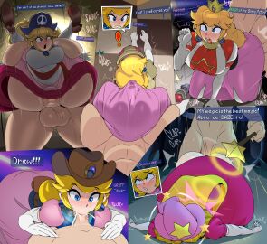 1boy 1girls 2025 2d 2d_(artwork) absurd_res absurdres alternate_version_available ass assjob assjob_under_clothes big_ass big_breasts big_butt blonde_female blonde_hair blowjob blue_eyes breasts butt buttjob buttjob_under_clothes captain_kirb casual_nudity clothed clothed_female clothed_female_nude_male clothed_sex clothing crown dazed dress female female_penetrated full_nelson hot_dogging male male/female male_penetrating male_penetrating_female mario_(series) mario_party nintendo nude_male oral oral_penetration penetration penetration_through_clothes penile penile_penetration penis png princess_peach sex teasing unseen_male_face