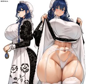 1girls abs big_breasts breasts clothing cromwellb female female_only garter_belt garter_straps hololive hololive_english maid maid_outfit ouro_kronii panties png skirt skirt_lift solo thick_thighs thunder_thighs wide_hips