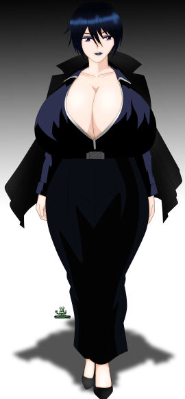 akinama_family_(noir-black-shooter) big_breasts breasts dark_blue_hair female formal_clothes formal_wear gigantic_breasts huge_breasts matriarch_naoki_akinama_(noir-black-shooter) milf naoki_akinama_(noir-black-shooter) noir-black-shooter oc original original_character purple_eyes short_hair