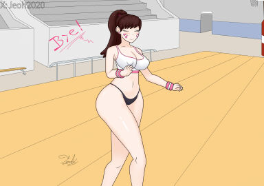 1girls 2d alternate_costume anime_style asian asian_female ass big_ass big_breasts big_butt blizzard_entertainment breasts brown_eyes brown_hair color colored d.va digital_media_(artwork) drawing drawn female gym gym_class gym_girl gym_uniform hana_song jeoh2020 nipples_visible_through_clothing nude overwatch overwatch_2 ponytail school school_uniform schoolgirl_d.va semi_nude signature solo student surprised tank_top text voluptuous voluptuous_female watermark white_skin