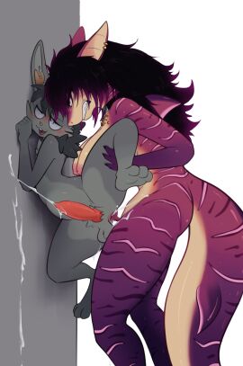 against_surface against_wall anal animal_genitalia animal_penis anthro antlers anus balls blushbutt bodily_fluids breasts canine_genitalia canine_penis cum cum_inside cum_on_wall cum_while_penetrated dermal_piercing digital_media_(artwork) duo ear_piercing ear_ring ejaculation erection female fin fish fur futanari genital_fluids genitals grey_body grey_fur hair half-erect hi_res horn intersex intersex/male intersex_penetrating jackalope jewelry knot knot_root knotting lagomorph leporid lifted male male_penetrated mammal marine necklace nipples nude open_mouth orgasm penetration penis piercing rabbit raised_leg ring_piercing sex shark simple_background smile stomach_bulge tail ziz_(ziz_z)