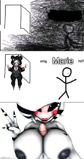 3d 3d_(artwork) areola areolae ass big_breasts blush breasts dark_nipples dick female five_nights_at_freddy's inverted_nipples male marie_(cally3d) marie_(cryptia) marionette_(fnaf) meme omg_hi! paizuri peace_sign penis penis_between_breasts puppet_(cally3d) puppet_(fnaf) sfm source_filmmaker staring staring_at_viewer straight thick_ass thick_thighs titfuck titjob tits_out