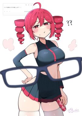 1girls 2d 2d_(artwork) absolute_territory ahoge belly big_breasts blush breasts clothed clothed_female clothing curvy curvy_female curvy_figure detached_sleeves female female_focus female_only fully_clothed hand_on_hip kasane_teto koeikobo large_breasts miniskirt navel red_eyes red_hair request skindentation skirt solo solo_female sweat sweating thick_thighs thighhighs thighs twin_drills utau white_background white_thighhighs wide_hips x-ray x-ray_glasses x-ray_view