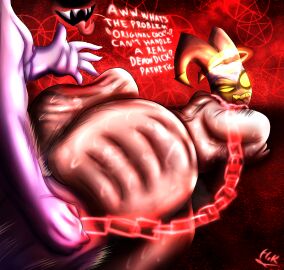 2boys adam_(hazbin_hotel) adam_and_eve all_fours angel ass bara big_ass big_ass_(male) big_butt big_penis biting_lip bubble_ass bubble_butt catholic chain_leash chains christianity chubby chubby_male collar daddy demon dilf dominant dominant_male english_text excited gay hairy hairy_male halo hazbin_hotel hell horns human leash looking_back lucifer_(hazbin_hotel) lucifer_morningstar_(hazbin_hotel) male male_only mask monster muscular muscular_male penis pointy_teeth public_domain red_sky religion slap slap_mark slapping_butt smacking_ass tongue tongue_out vivziepop yaoi yellow_eyes