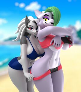 3d 3d_model anthro argos90 beach bikini blender_(software) blender_cycles canid canid_demon canine canis clothing demon digital_media_(artwork) female five_nights_at_freddy's five_nights_at_freddy's:_security_breach fnaf hellhound helluva_boss hi_res loona_(helluva_boss) mammal mythological_canine mythological_creature mythology nintendo roxanne_wolf_(fnaf) scottgames solo steel_wool_studios swimwear undressing wolf