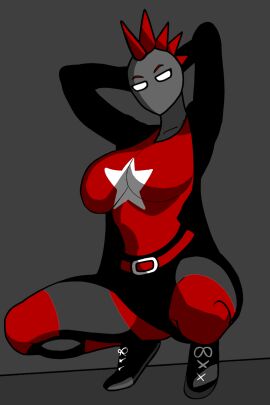 beholder_(game) beholder_(series) beholder_3 breasts female gofman_arts grey_skin hand_on_head huge_breasts red_hair sitting tagme ulrike_weinerts white_eyes