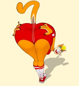 1furry 1girls anus ass ass_focus ass_grab bent_over big_ass blonde_hair cat_ears cat_girl cat_tail catgirl female furry looking_at_viewer looking_back short_hair smile spread_ass vimhomeless