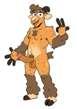anthro balls body_hair bovid brown_body brown_fur brown_hair caprine chest_hair curled_hair curved_horn erection eyewear eyewear_only facial_hair fur genitals glasses glasses_only goatee hair hi_res hooves horn humanoid_genitalia humanoid_penis male male_only mammal moche_(mocheccino) mocheccino nude open_mouth open_smile penis pubes sheep simple_background smile solo stubble tan_body tan_fur wearing_glasses white_background yellow_body yellow_fur