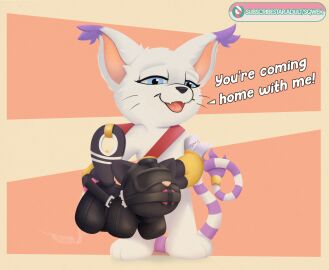 bandai_namco bondage bound carrying_another digimon digimon_(species) domestic_cat felid feline felis gatomon hi_res kidnapping mammal sqwek what