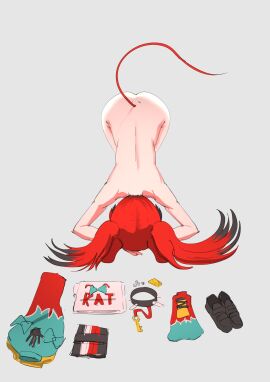 1girls angelchama black_collar black_hair clothing_aside collar completely_naked completely_nude dogeza female female_focus female_only femsub folded_clothes hakos_baelz hakos_baelz_(1st_costume) hololive hololive_english hololive_english_-council- hololive_english_-promise- mouse_ears mouse_girl mouse_tail multicolored_hair naked naked_dogeza naked_female no_panties nude nude_female red_hair shirt skirt solo solo_female submissive submissive_female virtual_youtuber vtuber